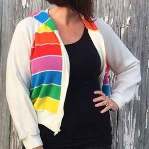 Vintage hoodie crop top white rainbow size large tennis